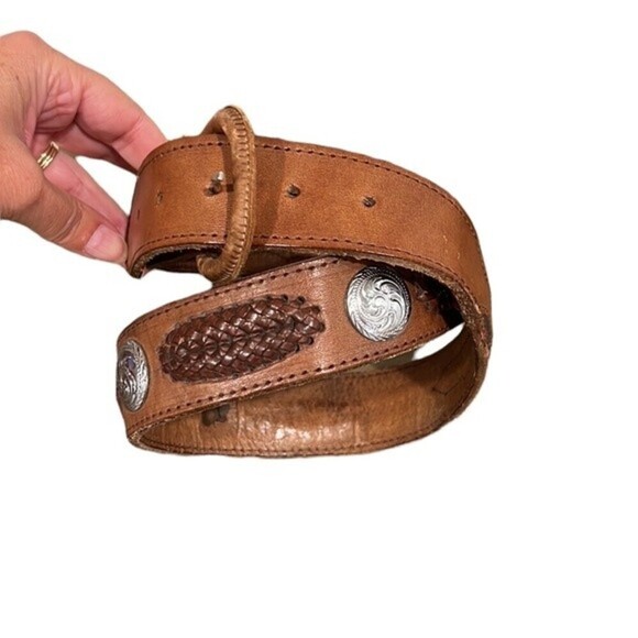 Men’s brown leather and silver color western style belt - Picture 1 of 7